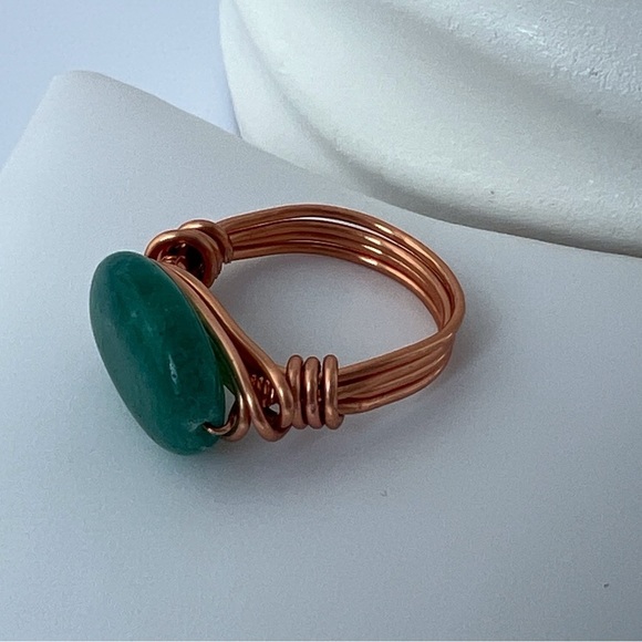 GREEN Quartz Copper Wire Wrap Ring - Picture 3 of 11